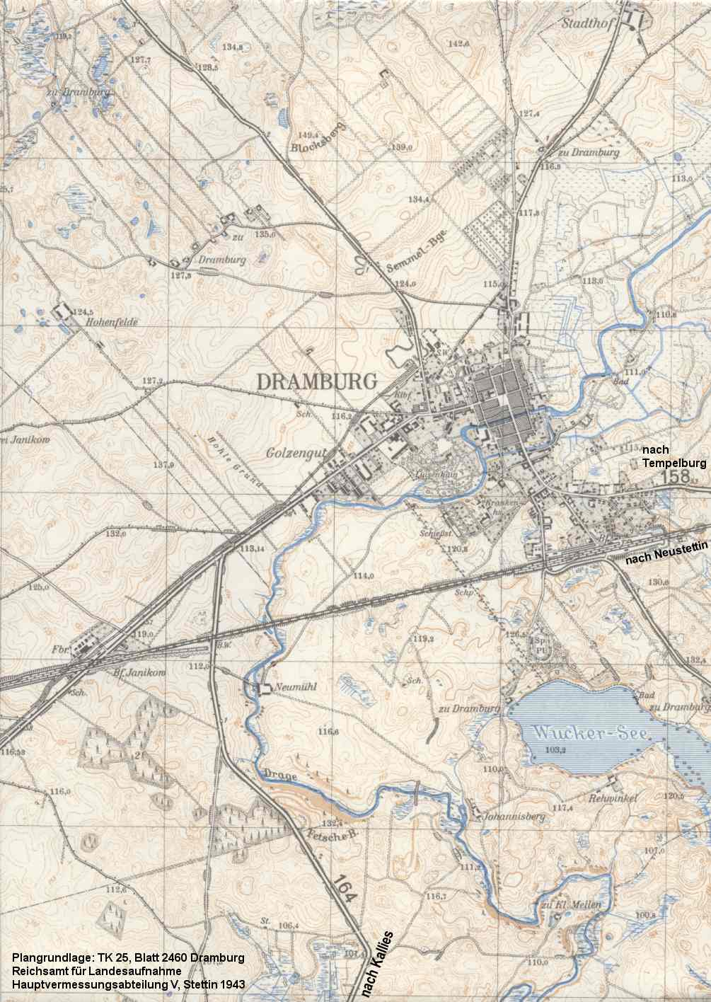 Karte von Dramburg, Stand 1943